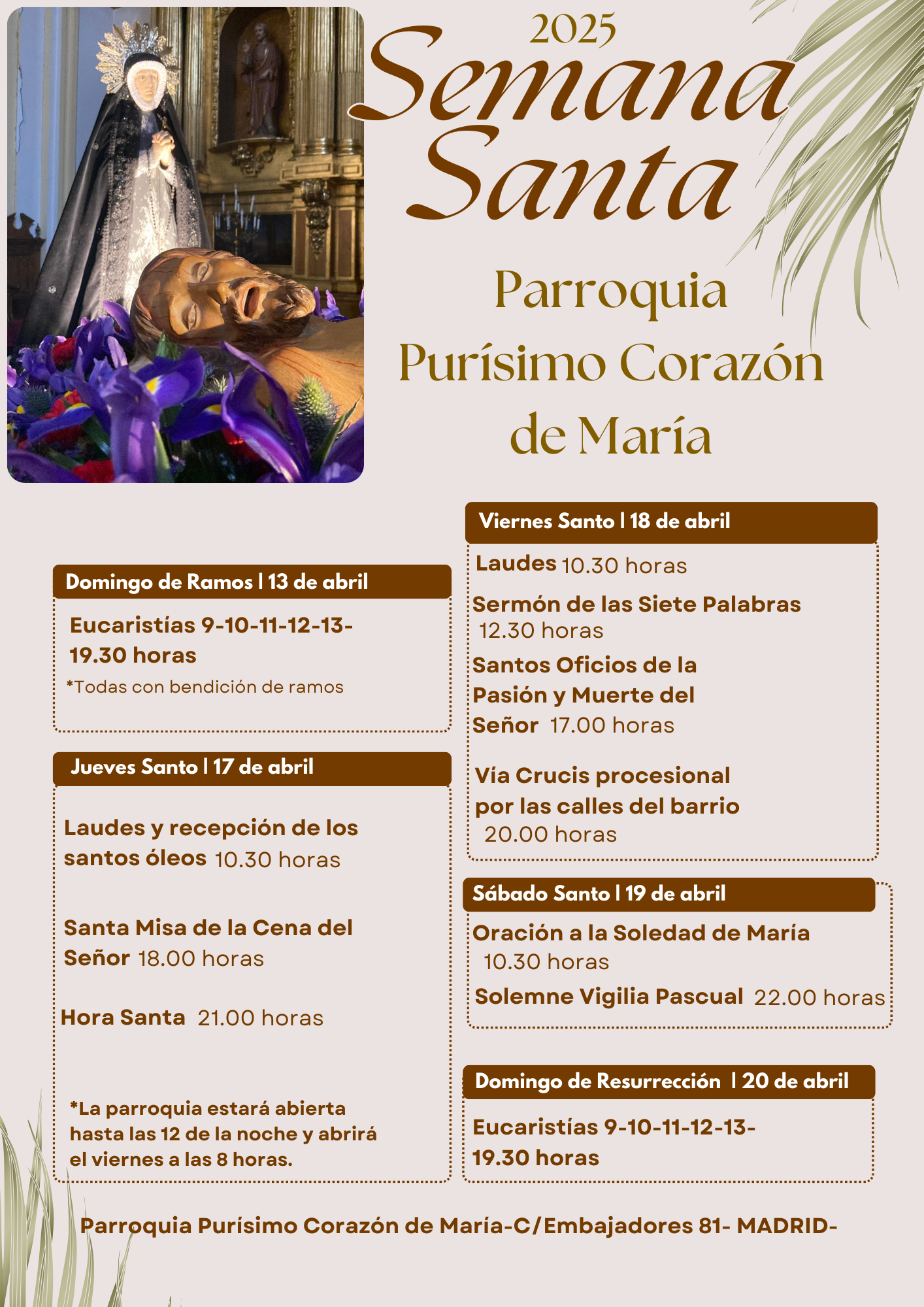 HORARIOS SEMANA SANTA 2025 CARTEL